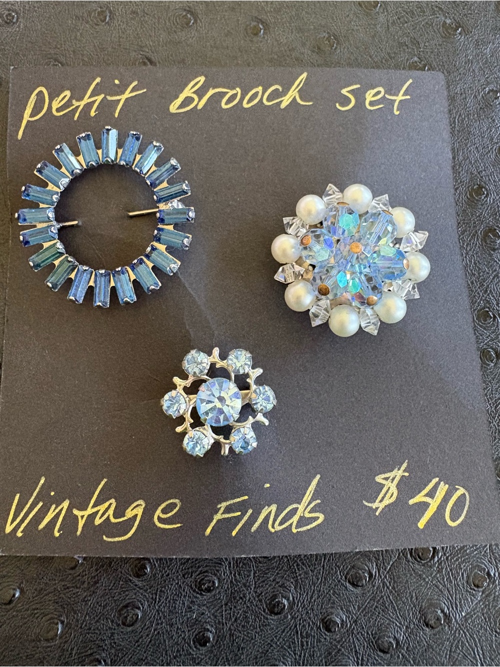 Vintage Blue Crystal Brooch Set - Petite Trio